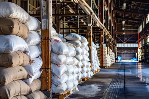 Rice Storage and Ready Bagged Consignments in Warehouse